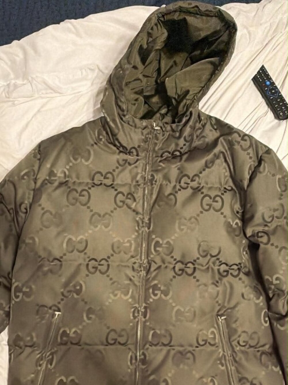 Gucci Men's Jumbo GG Monogram Canvas Down Puffer Jacket Green, Size It 60